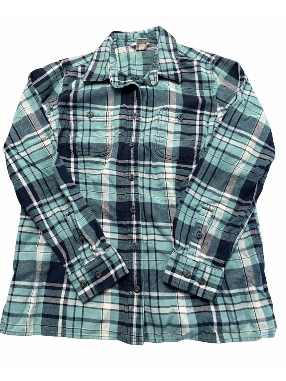 Duluth Trading Co. Women's Teal Blue Plaid Long Sleeve Button-Up Flannel Size M